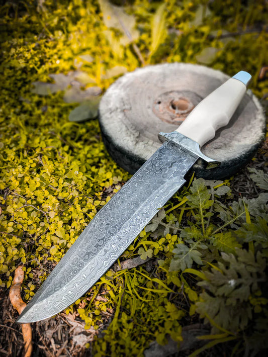 17" Handmade Bowie Knife, Damascus Steel Bowie Knife, Damascus Steel Hunting knife, Rain Drop pattern Damascus Bowie Knife, Birthday gift, gift for him, wedding gift, anniversary gift, Thanksgiving gift, valentine, Father Day Gift