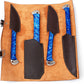 Handmade Damascus Chef set of 4Pcs With Leather Sheath, Damascus Knife Set, Damascus Chef Knife, Kitchen Knife Set, Damascus Chef Set