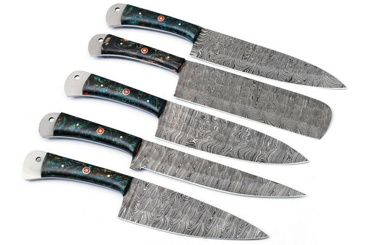 Custom Handmade Chef Knives Set / Kitchen Knives Set / 5Pcs Chef Set / Damascus Blades Chef Knives Set / BBQ Knives Set / Best gift item / Mother Day Gift / Professional Chef For Gift