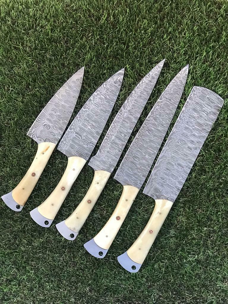 Custom Handmade Chef Knives Set / Kitchen Knives Set / 5Pcs Chef Set / Damascus Blades Chef Knives Set / BBQ Knives Set / Best gift item / Mother Day Gift / Professional Chef For Gift
