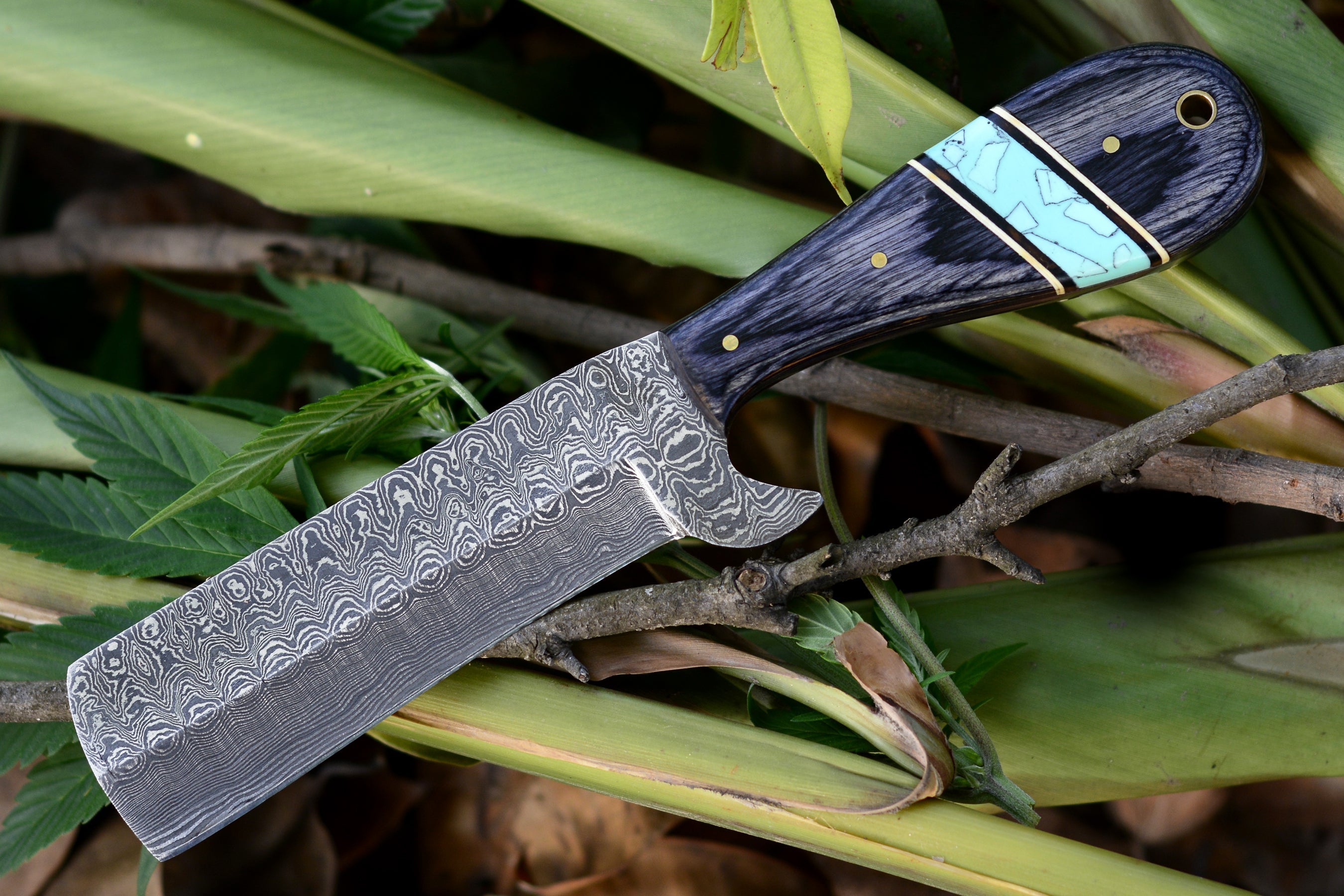 8.5" Inches HAND FORGED Full Tang Damascus Steel Bull Cutter Knife+ Leather sheath