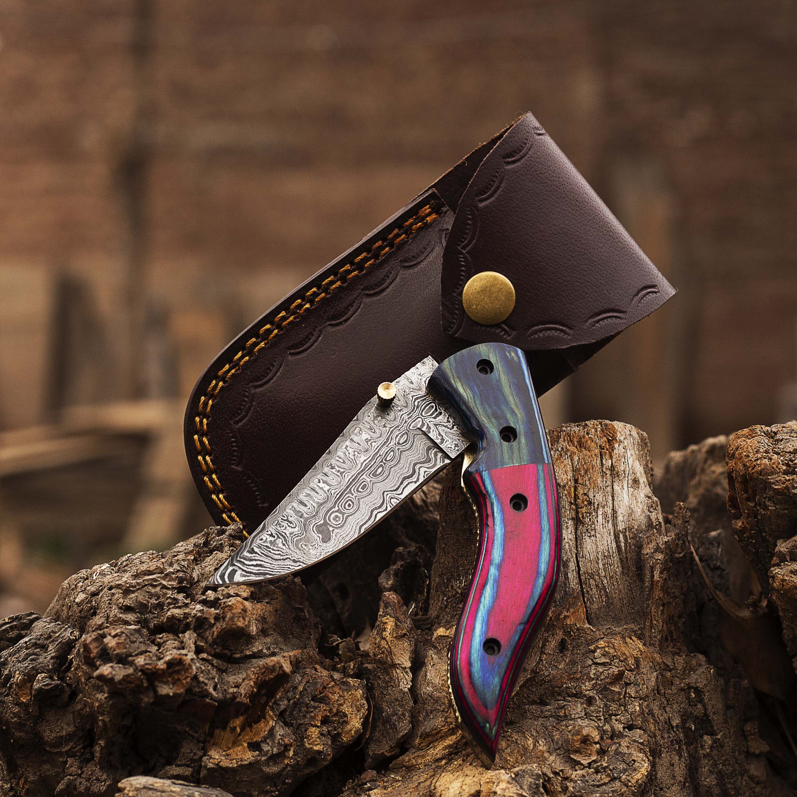 Damascus Steel Folding Knife, Handmade Damascus Pocket Knife, Groomsman Gift, Anniversary Wedding Gift, Birthday Gift, Personalized Gift USA