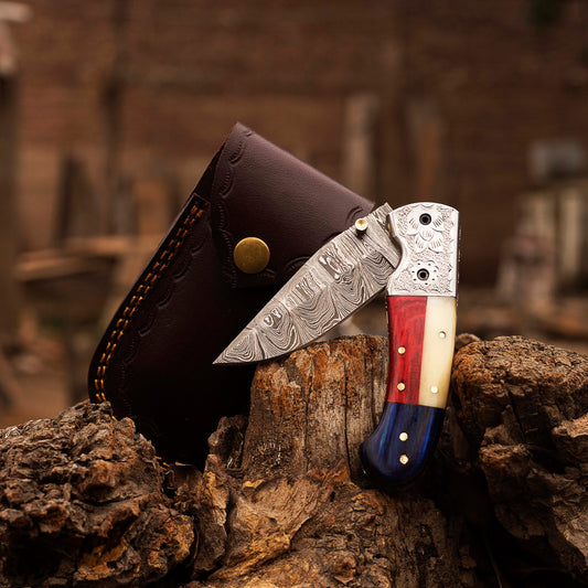 Handmade Damascus Pocket knife Texas Flag Handle Birthday Gift Folding knife Groomsmen Gift Personalized Men Gift For Men