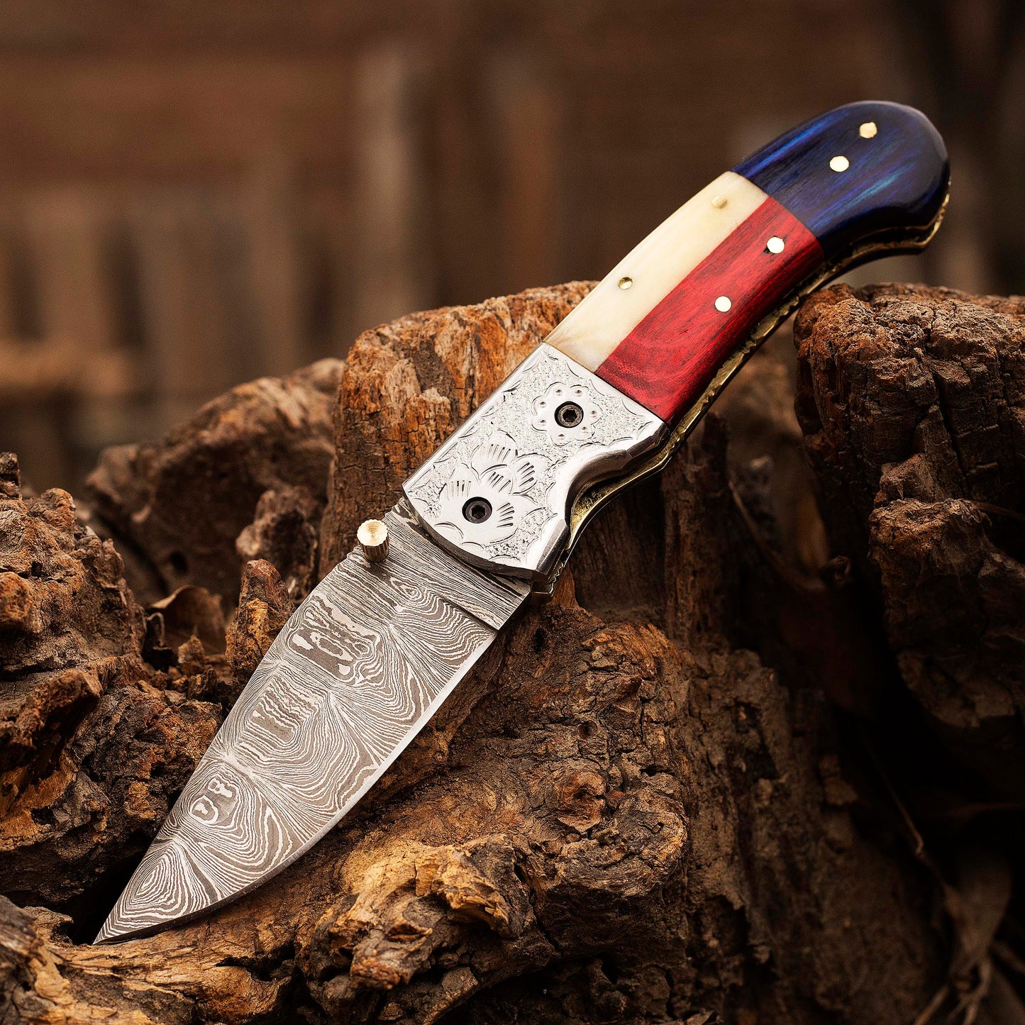 Handmade Damascus Pocket knife Texas Flag Handle Birthday Gift Folding knife Groomsmen Gift Personalized Men Gift For Men