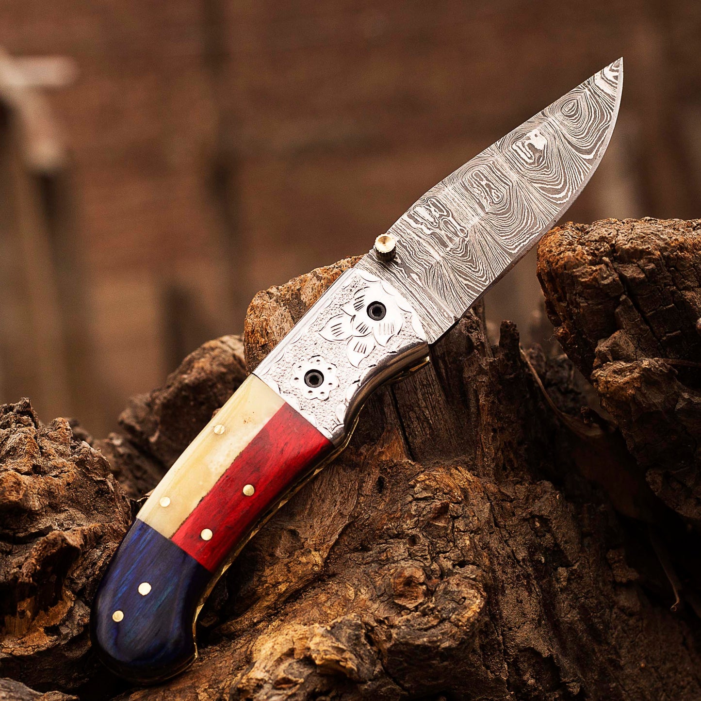 Handmade Damascus Pocket knife Texas Flag Handle Birthday Gift Folding knife Groomsmen Gift Personalized Men Gift For Men