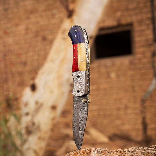 Handmade Damascus Pocket knife Texas Flag Handle Birthday Gift Folding knife Groomsmen Gift Personalized Men Gift For Men