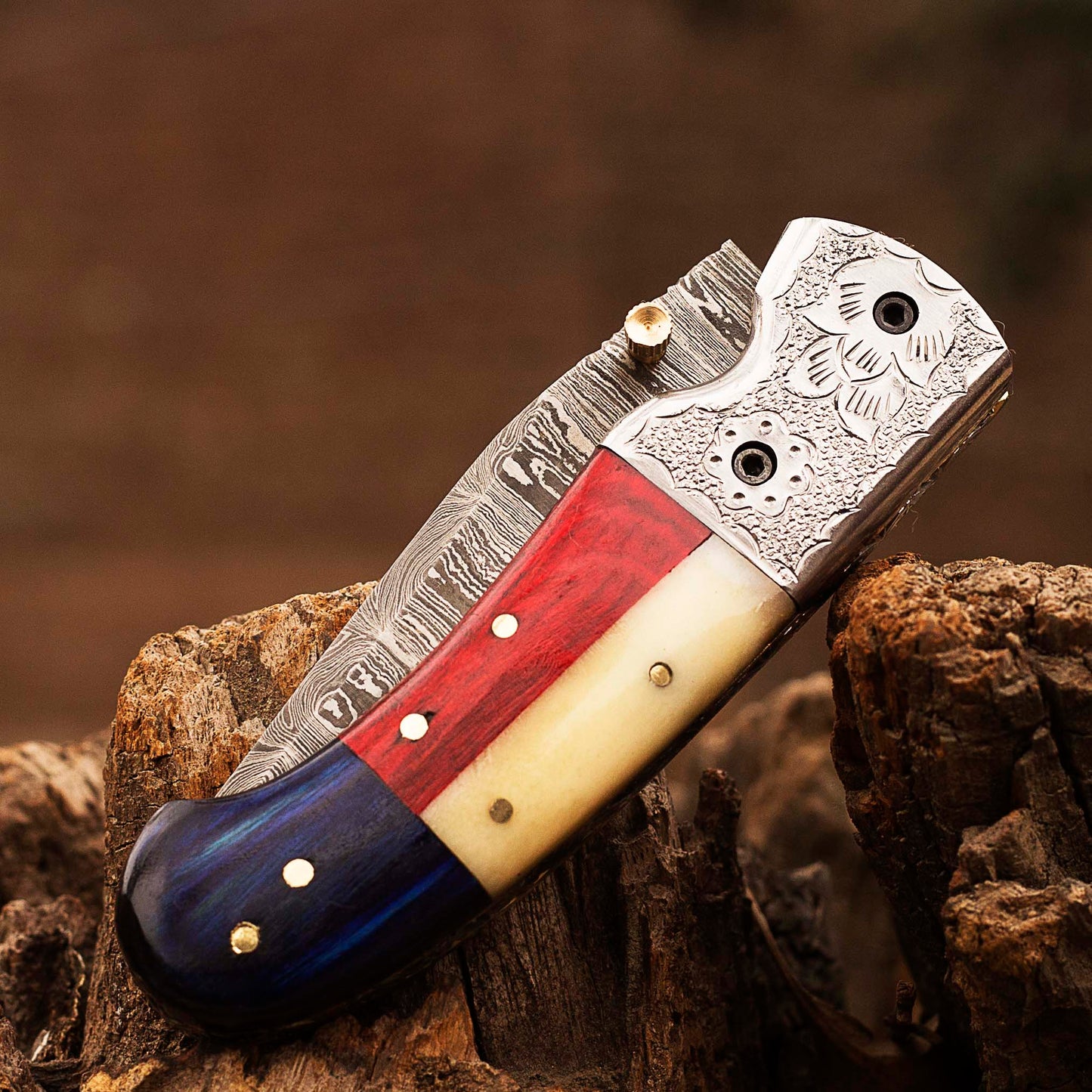 Handmade Damascus Pocket knife Texas Flag Handle Birthday Gift Folding knife Groomsmen Gift Personalized Men Gift For Men