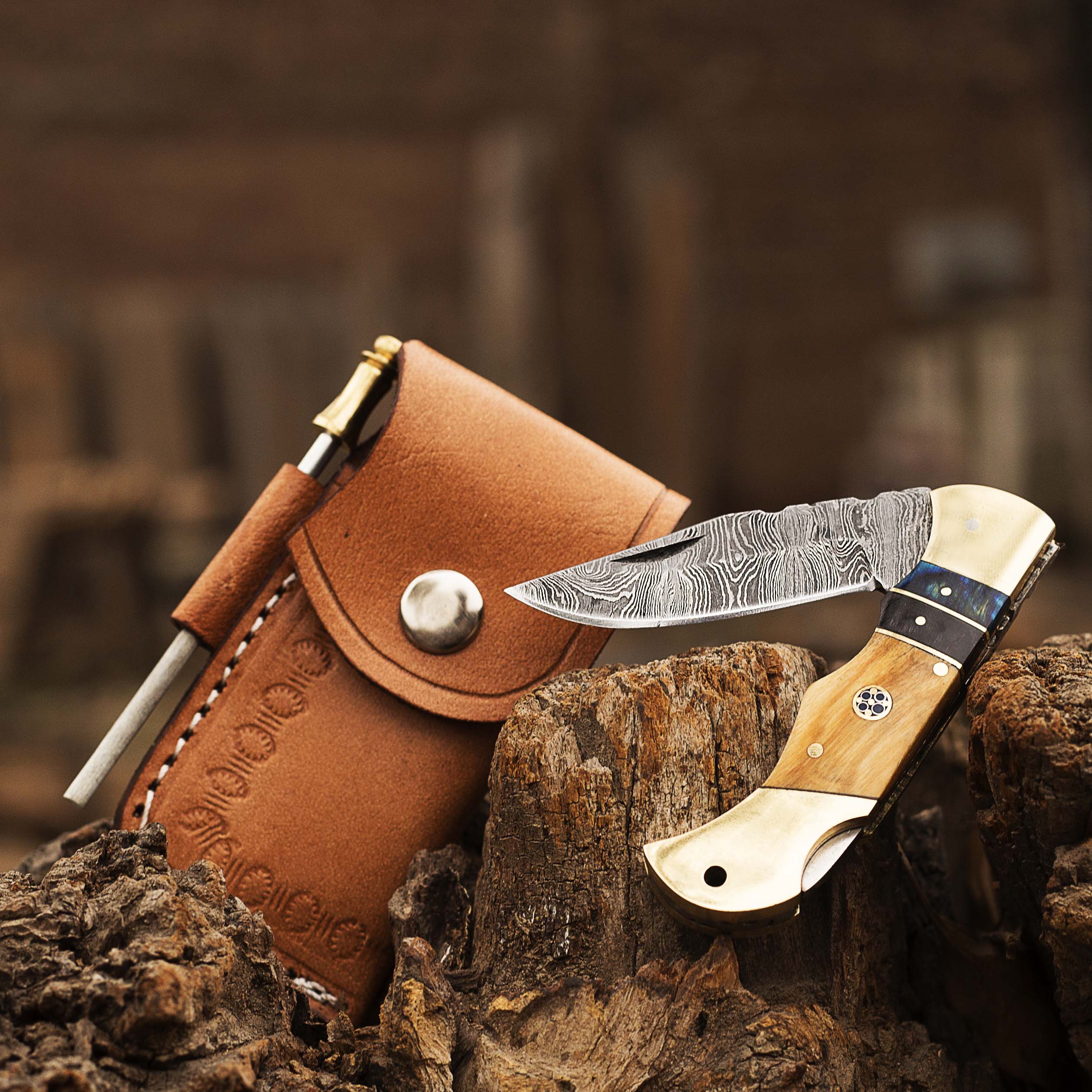 Damascus Steel Folding Knife, Handmade Damascus Pocket Knife, Groomsman Gift, Anniversary Wedding Gift, Birthday Gift, Personalized Gift USA