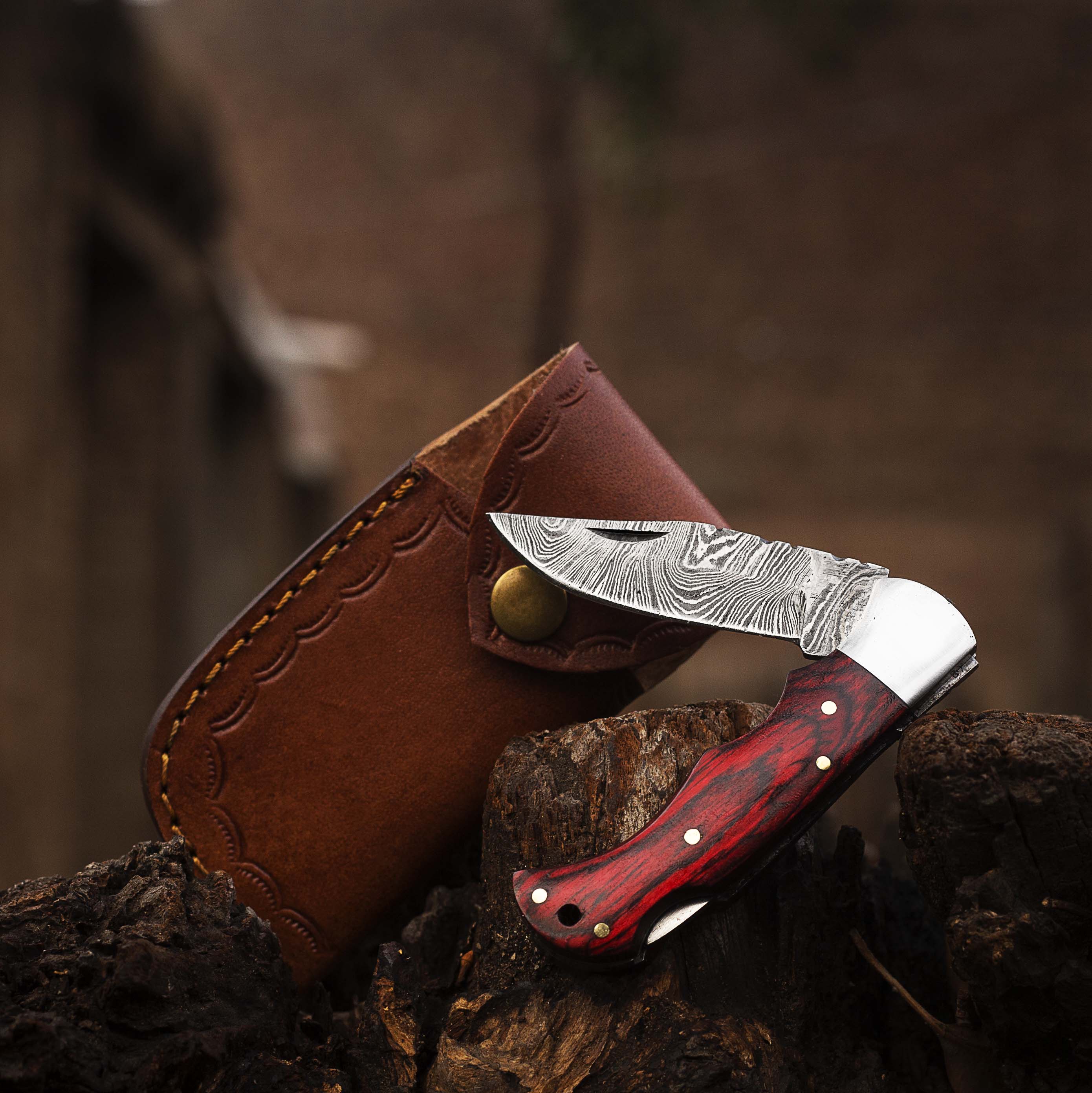 Personalized Damascus Pocket Folding Knife 6.5", Camping Hiking Damascus Pocket Knife, Groomsmen Gift, Husband Gift, Gift for Him, USA