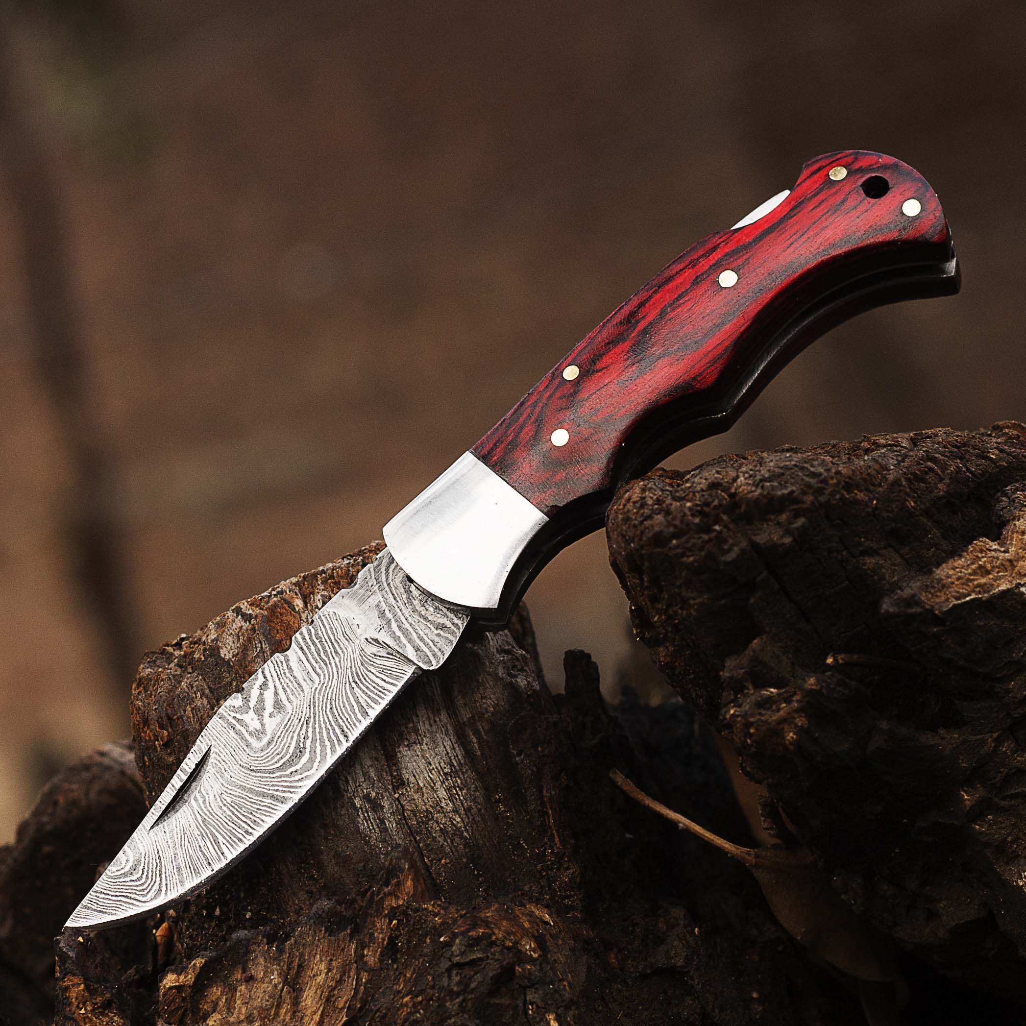 Personalized Damascus Pocket Folding Knife 6.5", Camping Hiking Damascus Pocket Knife, Groomsmen Gift, Husband Gift, Gift for Him, USA