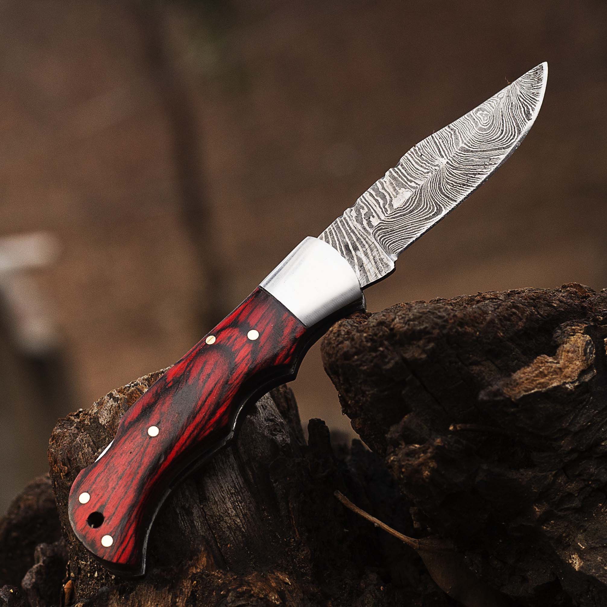 Personalized Damascus Pocket Folding Knife 6.5", Camping Hiking Damascus Pocket Knife, Groomsmen Gift, Husband Gift, Gift for Him, USA