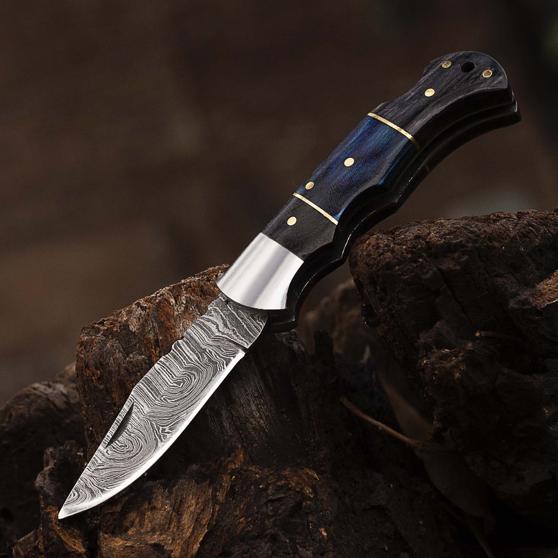 Personalized Damascus Pocket Folding Knife 6.5", Camping Hiking Damascus Pocket Knife, Groomsmen Gift, Gift for Husband, Gift for Him