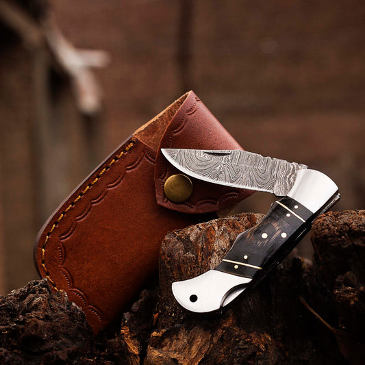 Personalized Damascus Pocket Folding Knife 6.5", Camping Hiking Damascus Pocket Knife, Groomsmen Gift, Gift for Husband, Gift for Him