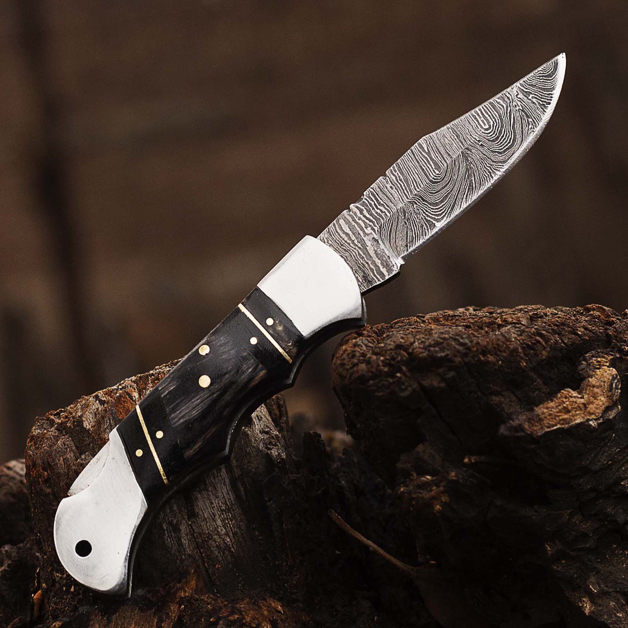 Personalized Damascus Pocket Folding Knife 6.5", Camping Hiking Damascus Pocket Knife, Groomsmen Gift, Gift for Husband, Gift for Him