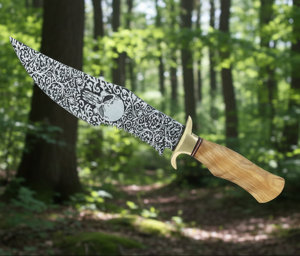 Handmade D2 Steel Mirror High Polish Engrave Hunting Survival Bowie Knife Comes With Leather Sheath