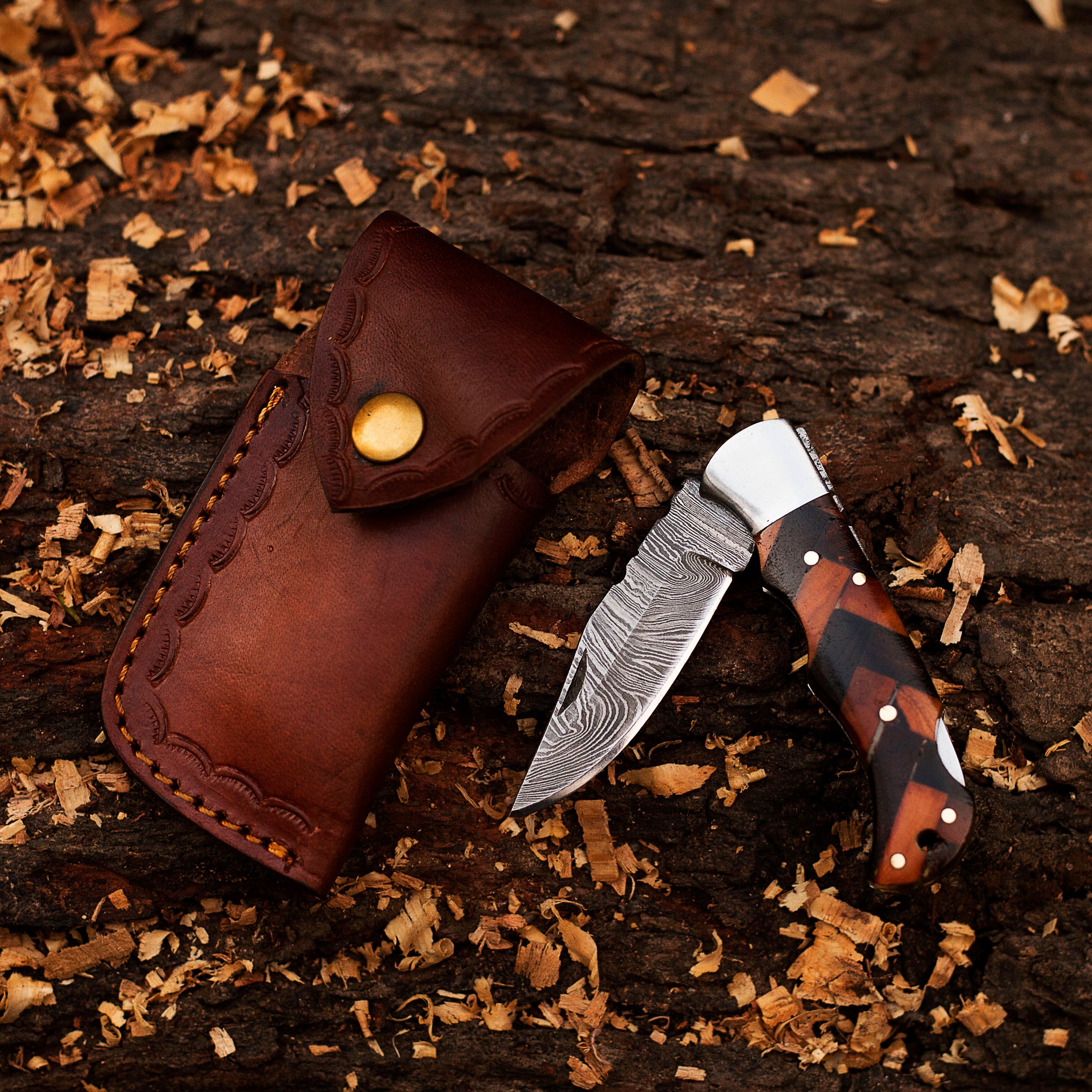 Personalized Damascus Pocket Folding Knife 6.5", Camping Hiking Damascus Pocket Knife, Groomsmen Gift, Gift for Husband, Gift for Him