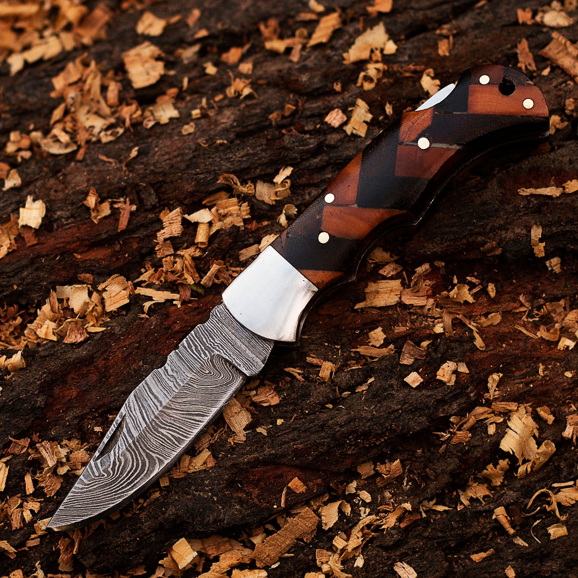 Personalized Damascus Pocket Folding Knife 6.5", Camping Hiking Damascus Pocket Knife, Groomsmen Gift, Gift for Husband, Gift for Him