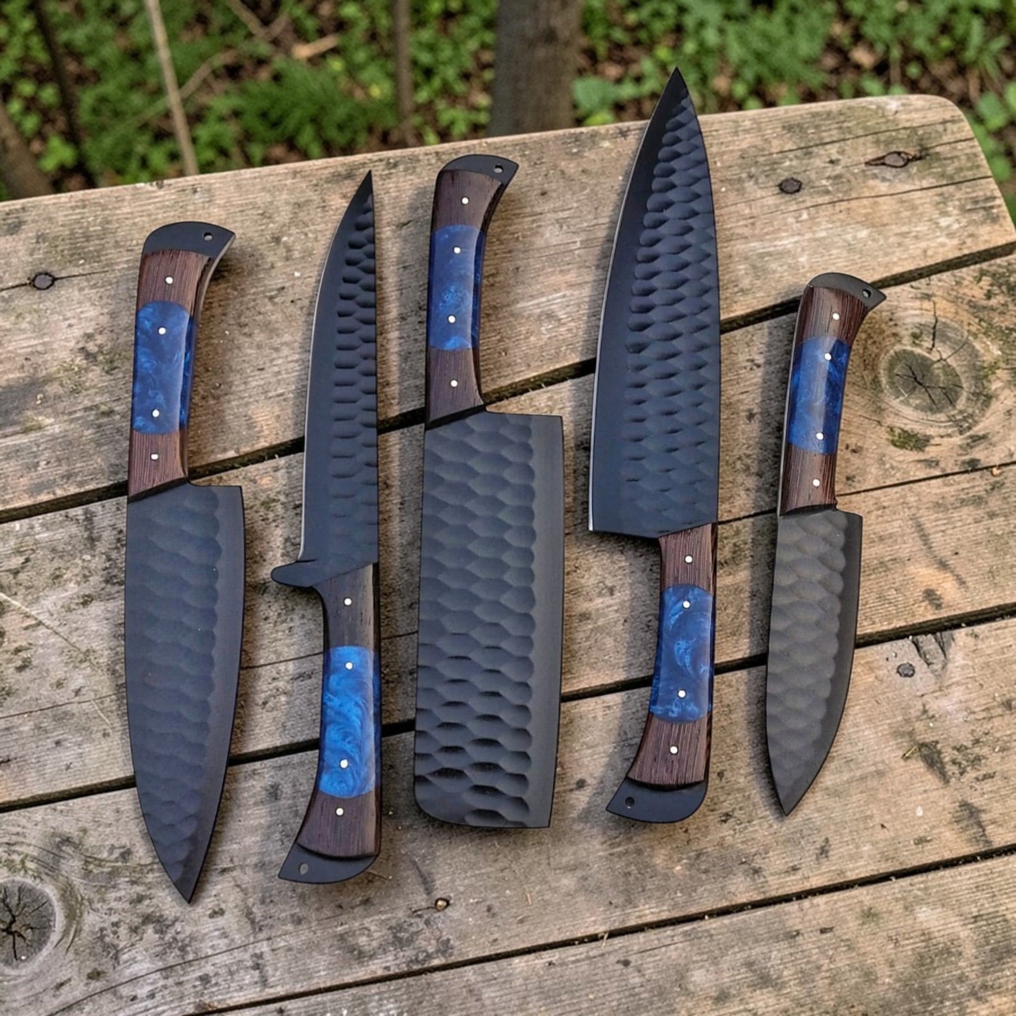 Custom Handmade Chef Knives Set / Kitchen Knives Set / 5Pcs Chef Set / Black Coated Blades Chef Knives Set / BBQ Knives Set / Best gift item / Mother Day Gift / Professional Chef For Gift