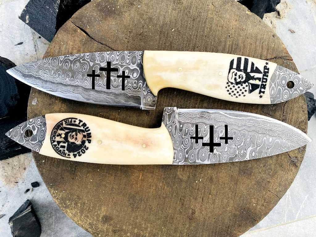 2Pcs Damascus Custom Handmade Hunting Fixed Blade Camping Survival Knife, Skinner Knife, Outdoor hand crafted Knives Gifts For Men USA
