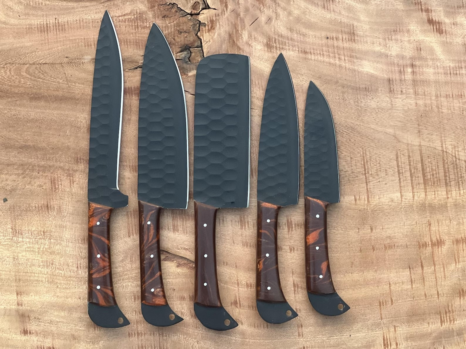 Custom Handmade Chef Knives Set / Kitchen Knives Set / 5Pcs Chef Set / Black Coated Blades Chef Knives Set / BBQ Knives Set / Best gift item / Mother Day Gift / Professional Chef For Gift