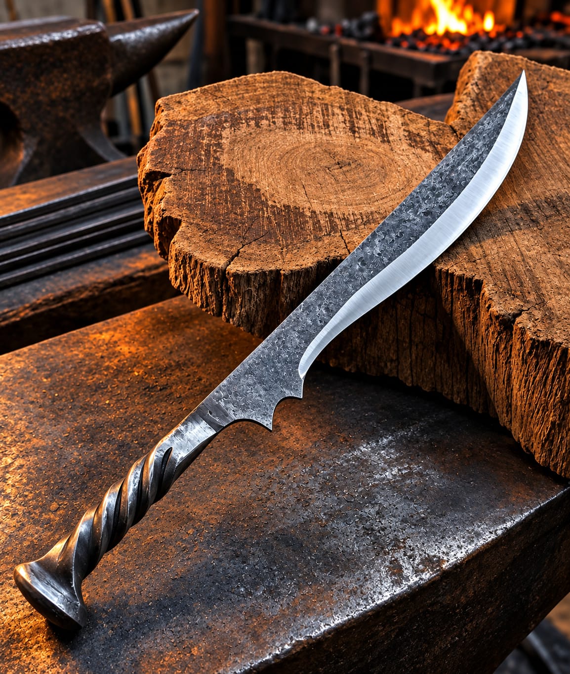 Hand Forged Rail Road Spike Bowie Knife