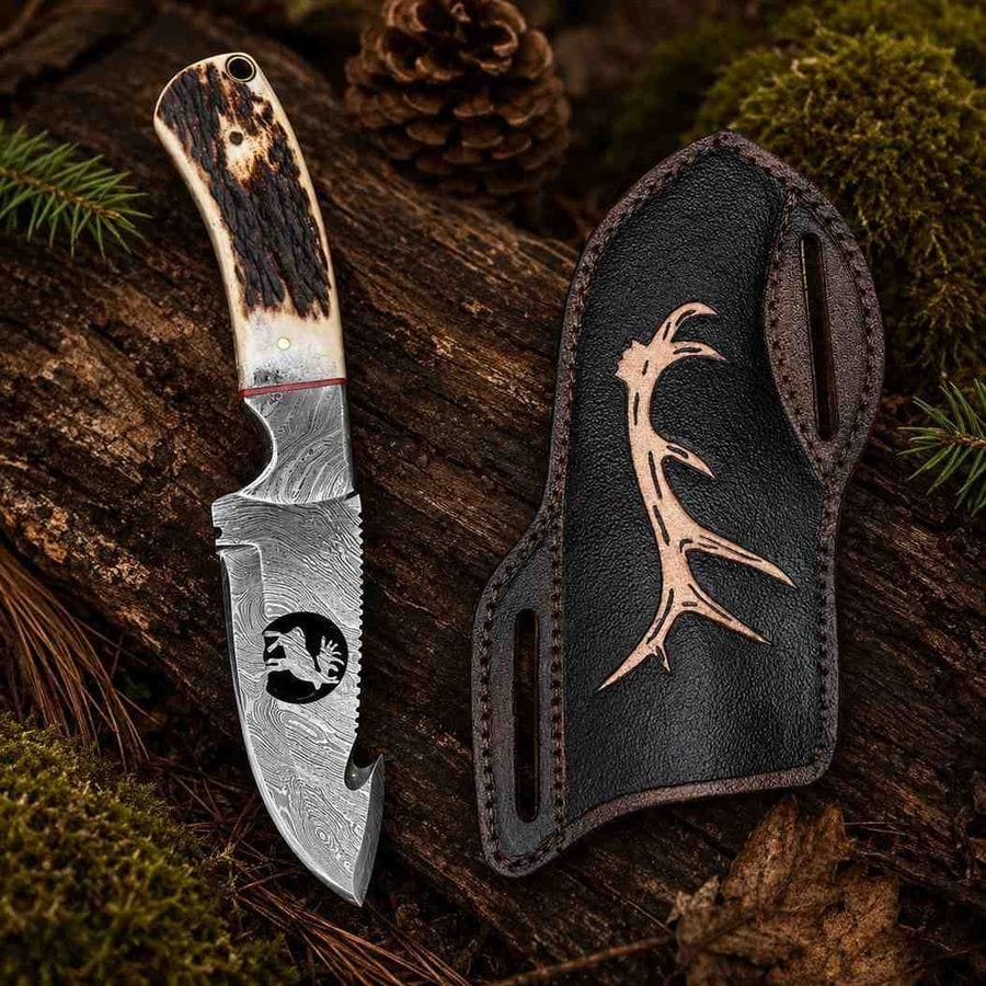 2Pcs Custom Order Damascus knife, Damascus Steel Blade ,Hunting knife , Damascus Skinner knife, Damascus steel knife, Camping knife Father Day Gift, Birthday Gift, Wedding Gift, Gift for Husband, Gift for him/her