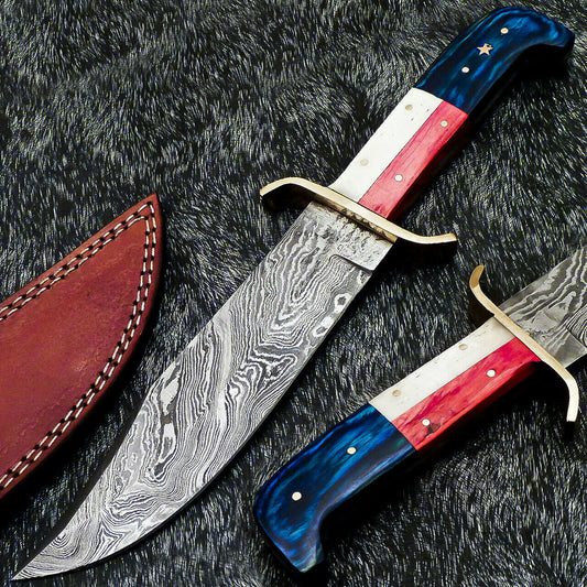 15" Handmade Bowie Knife, Texas Handle Knife, Damascus Steel Bowie Knife, Damascus Steel Hunting knife, birthday gift, gift for him, wedding gift, anniversary gift, Thanksgiving gift,