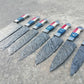Custom Handmade Chef Knives Set / Kitchen Knives Set / 7Pcs Chef Set / Texas Flag Handle Chef Set / Texas Handle Knives / Damascus Blades Chef Knives Set / BBQ Knives Set / Best gift item / Mother Day Gift / Professional Chef For Gift