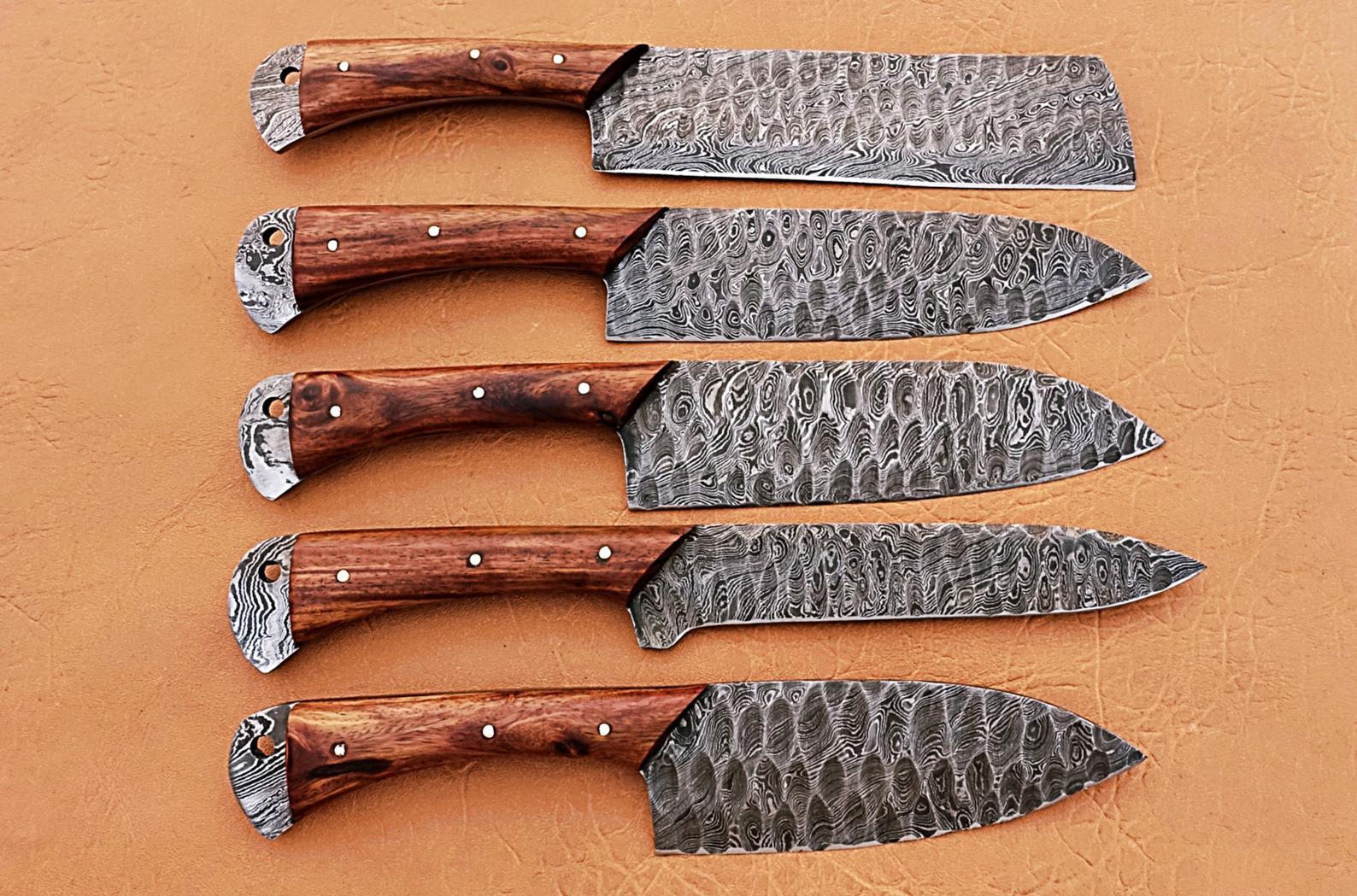 Custom Handmade Chef Knives Set / Kitchen Knives Set / 5Pcs Chef Set / Damascus Blades Chef Knives Set / BBQ Knives Set / Best gift item / Mother Day Gift / Professional Chef For Gift