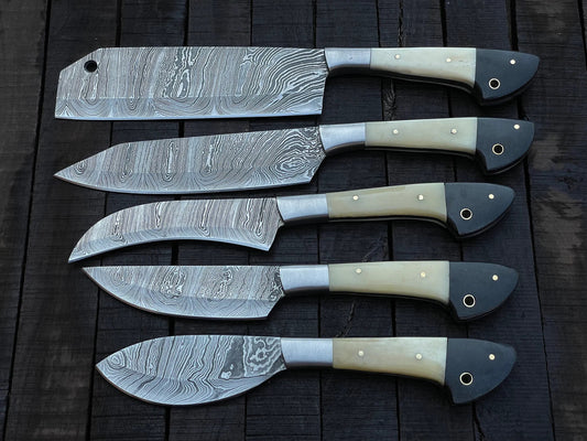 Custom Handmade Chef Knives Set / Kitchen Knives Set / 5Pcs Chef Set / Damascus Blades Chef Knives Set / BBQ Knives Set / Best handmade gift item / Mother Day Gift / Professional Chef For Gift