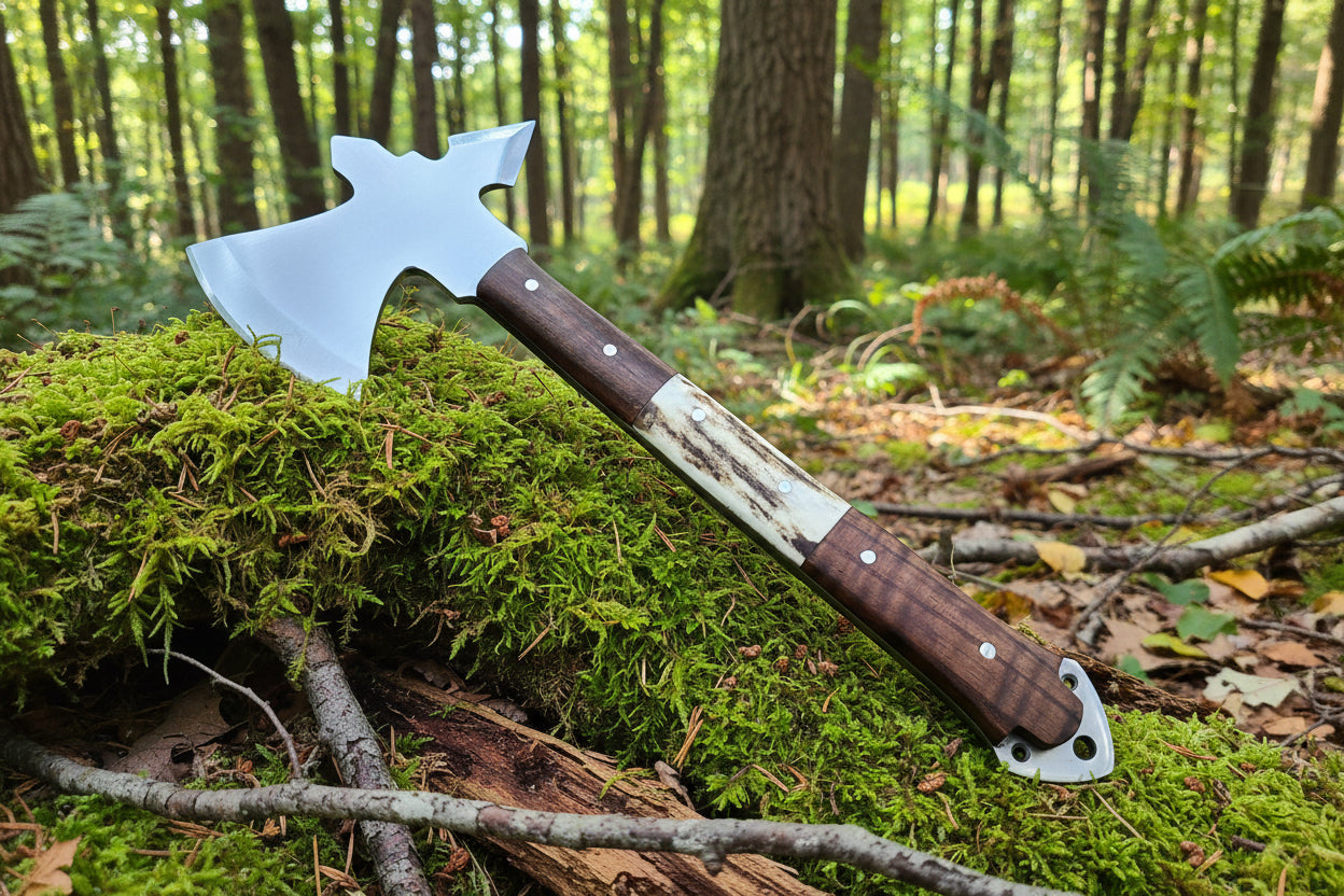 Viking Personalized Axe Throwing Camping hatchet Anniversary Groomsmen Birthday gift for Him, Wedding gift for Husband with Leather Sheath