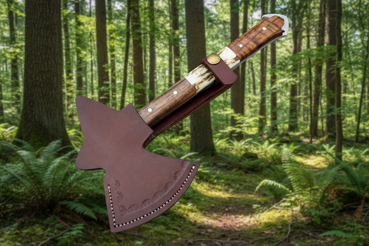 Viking Personalized Axe Throwing Camping hatchet Anniversary Groomsmen Birthday gift for Him, Wedding gift for Husband with Leather Sheath