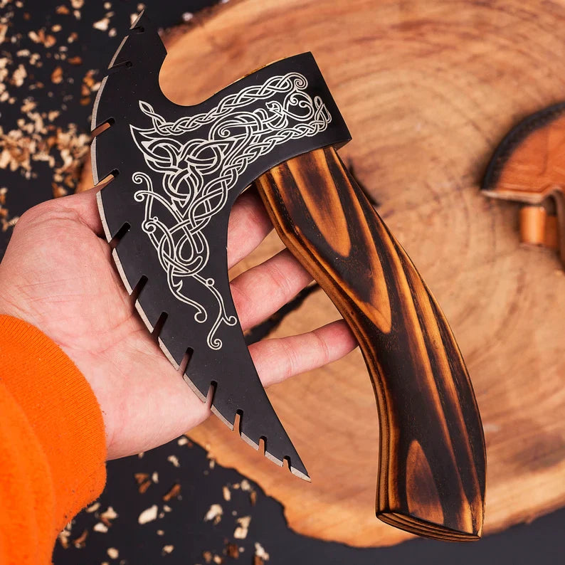 Pizza Axe Christmas Gift, Wedding Personalized Pizza Axe, Customized Hand Forged Axe With Wood Shaft, Runic Pizza Cutter, Kitchen Axe, Birthday Gift, Groomsman GiftAnniversary Gift