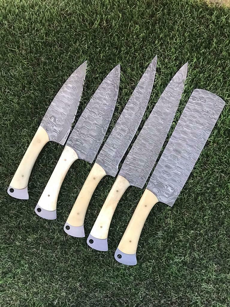 Custom Handmade Chef Knives Set / Kitchen Knives Set / 5Pcs Chef Set / Damascus Blades Chef Knives Set / BBQ Knives Set / Best gift item / Mother Day Gift / Professional Chef For Gift